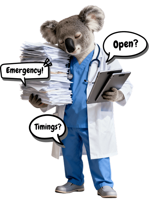 Lion-headed figure carrying a pile of work items representing business overload